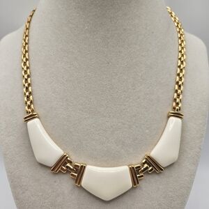 NEW VINTAGE Citation Cream Enamel Panel Statement Gold Tone Necklace